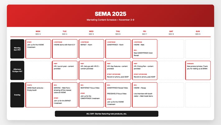 SEMA 2025 content schedule